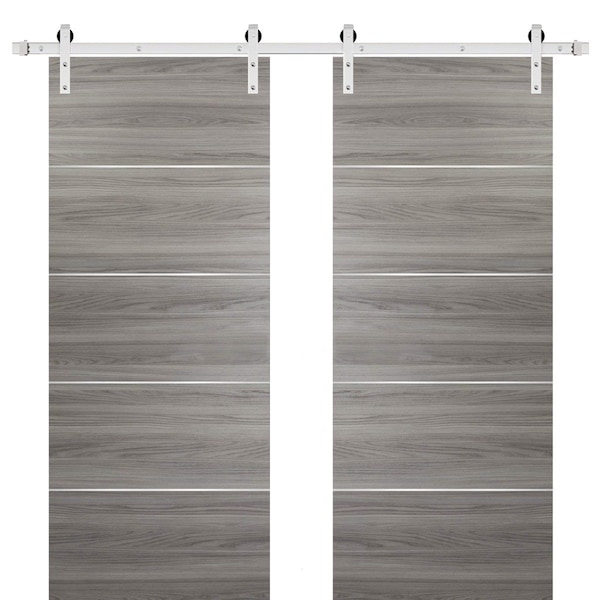 Sartodoors Sliding Double Barn Doors with Hardware, Planum 0020 Ginger Ash, 13FT Rail Hangers Sturdy Set, Mode PLANUM0020DB-S-GA-56 x 96 (2* 28x96) - main