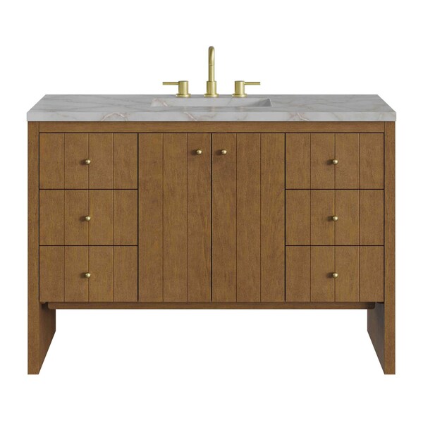 James Martin Vanities Hudson 48" Single Vanity, Honey Oak w/ 3 CM Victorian Silver Silestone Top 435-V48-HNO-3VSL - main