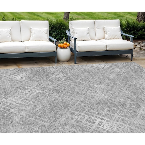 Homeroots 8' X 10' Gray And Silver Geometric Washable Indoor Outdoor Area Rug 588313 - main