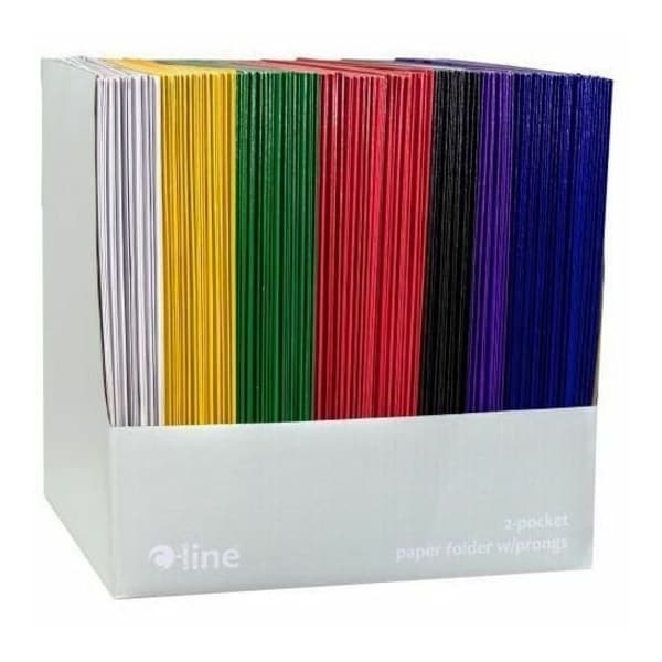 C-Line Products 8-1/2" x 11" Assorted Two-Pocket Paper Portfolio Folder with Prongs, 100EA/+DS 05320-DS - main