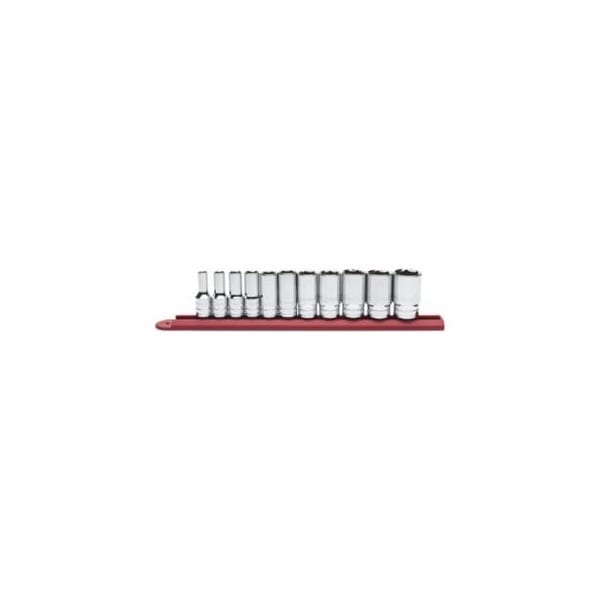 Gearwrench Socket Set, 1/2 in Dr, 6-point, Metric, 12 mm to 24 mm, 13-Pc Standard Length, Incl Rail 329-80702 - main
