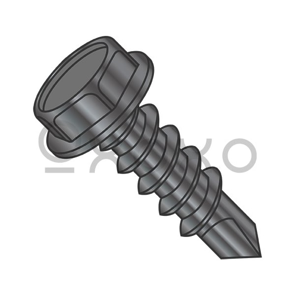 Oxoxo 12-14X1 Unslot Ind Hexwash Self Drill Scr F/T Zinc Black Bake 1000hr Salt Spray, 4000PK 610633 - main