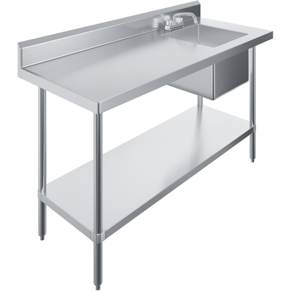 Amgood 60 in. x 24 in. Stainless Steel Work Table with Built-in Right Prep Sink and Faucet WTWTPS-2460-R-F-Z - main