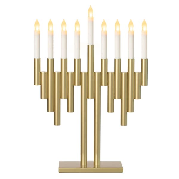 Vintiquewise Modern Decorative 9-Branch Hanukkah Menorah with LED Candles in Sleek Finish, Gold QI004910.GD - main