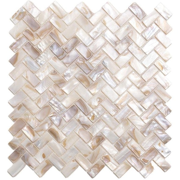 Apollo Tile Concha 10.6 in. x 11 in. Polished White, Beige Shell, Mother of Pearl Mosaic Wall Tile 2PK APLSMA88HB01A - main