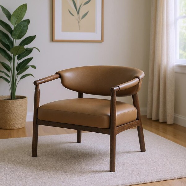 Homeroots 33" Brown and Dark Brown Faux Leather And Wood Arm Chair 635751 - main