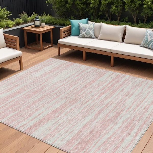 Homeroots 9' X 12' Pink And Ivory Abstract Washable Indoor Outdoor Area Rug 613119 - main