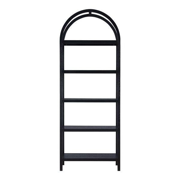 Homeroots 80" Black Oak Wood Five Tier Arched Top Bookcase 517727 - main