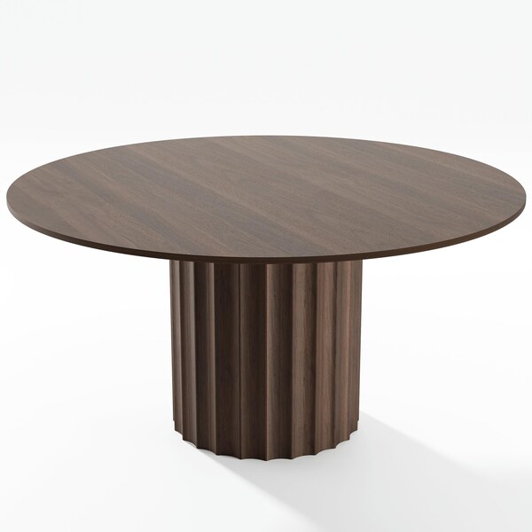 Homeroots 60" Brown Wood Pedestal Base Round Top Dining Table 720945 - main