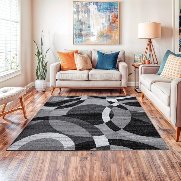 World Rug Gallery Contemporary Abstract Circles Soft Area Rug 6 ft 6 in x 6 ft 6 in Square Gray 105GRAY6SQ - main