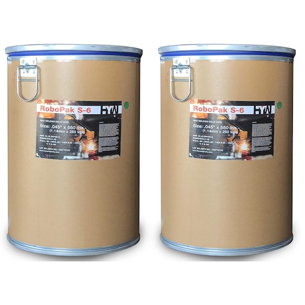 Hyw Products ER70S-6 Mild Steel Mig .045in Welding Wire 550-Pound Drum Robopak S-6, 2 Drums 16045550-2 - main