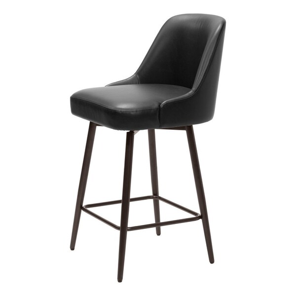 Homeroots 26" Black And Bronze Faux Leather And Steel Counter Height Swivel Bar Chair 555747 - main