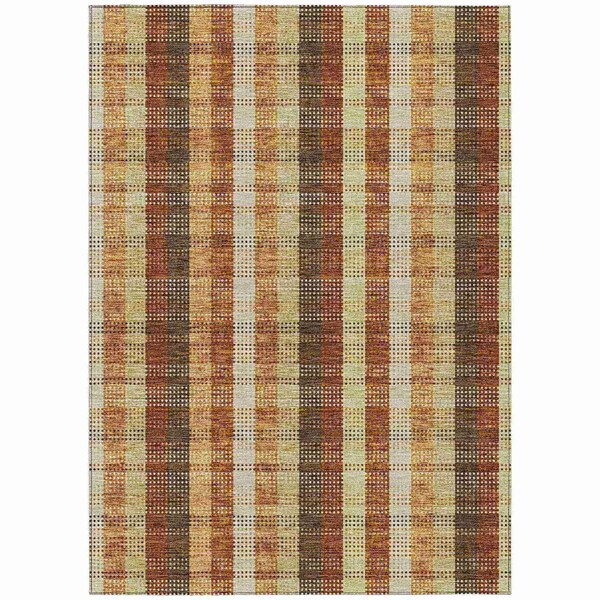 Homeroots 9' X 12' Wheat Ivory And Brown Plaid Washable Indoor Outdoor Area Rug 614027 - main
