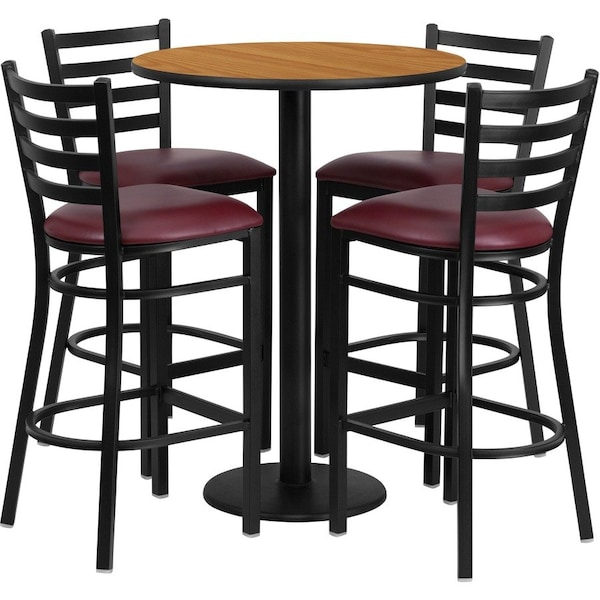 Flash Furniture Round Natrl Bar Tble, Rnd Base w/Burg Seats, 30", Laminate Top, Wood Grain RSRB1027-GG - main