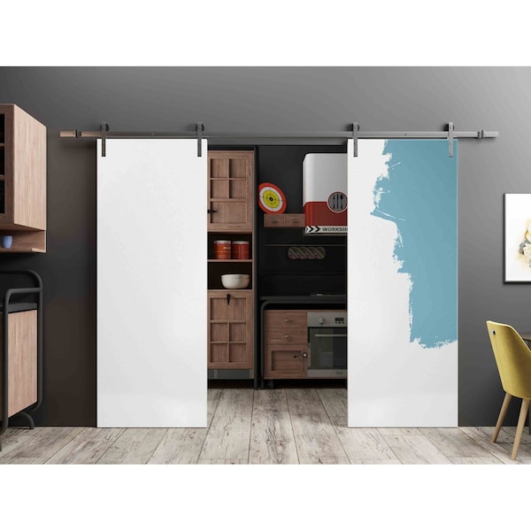 Sartodoors Sliding Double Barn Doors with Hardware, Planum 0010 Primed, 13FT Rail Hangers Sturdy Set, Modern S PLANUM0010DB-S-PRI-8484 - main