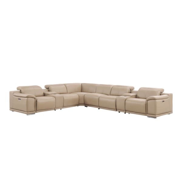 Homeroots Beige Leather Modular L Shaped Eight Piece Corner Sectional With Console 643919 - main