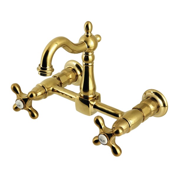 Kingston Brass Two-Handle Wall Mount Bridge Kitchen Faucet, Brushed Brass KS2447AX - main