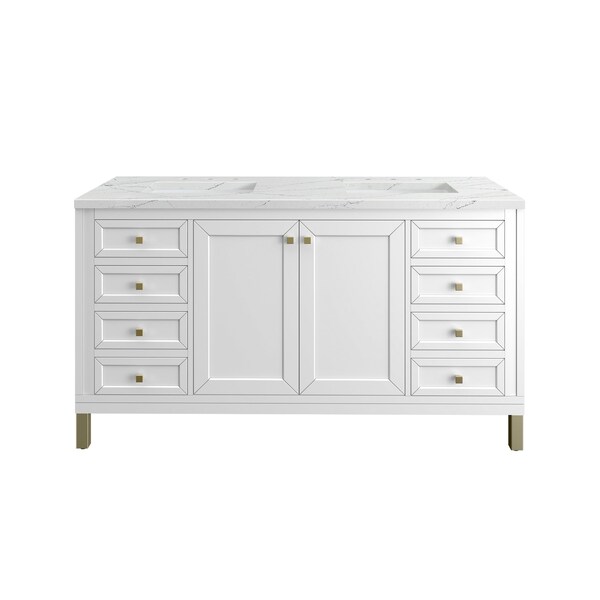 James Martin Vanities Chicago 60'' D Vanity, Glossy White, w/ Ethereal Noctis Silestone Top w/FreePower Wireless Charger 503-V60D-GW-FENC - main