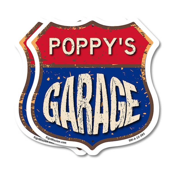 Signmission Poppy's Garage, 12 inch X 12 inch, Aluminum Metal Sign, 2PK SHI-A-2PACK-12-383-POPPY - main