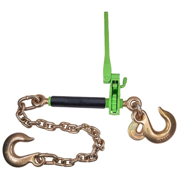 Mytee Products Hi-Viz Green Folding Handle Ratchet Pro-Binder w/ 3/8 in-5/16 in Grab Hook 7100 WLL CBRS-FH38-C-SGH - main