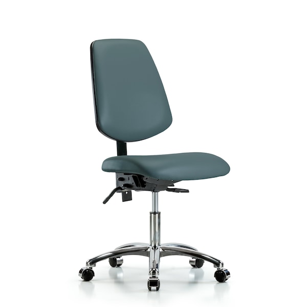 Blue Ridge Ergonomics Desk Chair Desk Chair, Vinyl, Med, Bk, Chrm, Casters, Blu, No Arms, 18" to 23" Height, Vinyl BR-VDHCH-MB-CR-T0-A0-CC-8546 - main