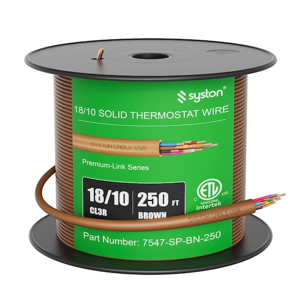 Syston Cable Technology 18/10 Thermostat Doorbell HVAC Cable Wire 250FT, 18 AWG 10 Conductors 100% Solid Copper CL3R/CMR/FT4 7547-250BN - main
