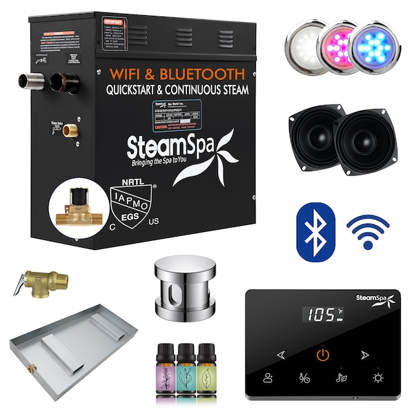 Steamspa 9KW Steam Bath Generator, Fully Wireless Remote, BLUETOOTH, WIFI, Auto Drain, Polished Chrome BKW900CH-A - main