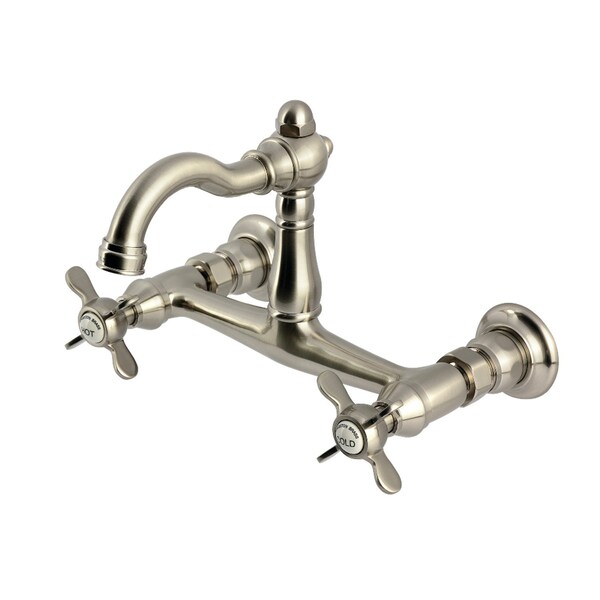 Kingston Brass Two-Handle Wall Mount Bridge Kitchen Faucet, Brushed Nickel KS3258BEX - main