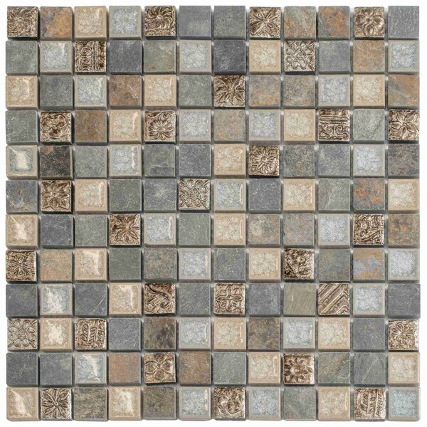 Apollo Tile Beige Gray 11.7 in x 11.7 in Glass, Resin Polished Floor and Wall Mosaic Tile 4.75 sqft/case, 5PK APLBDA882305 A - main