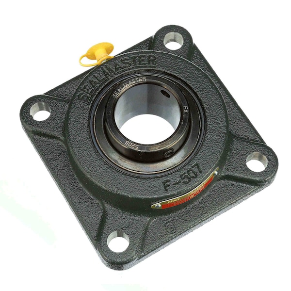 Sealmaster Mounted Cast Iron Four Bolt Flange Ball Bearing - 52100 Bearing Steel, Black Oxided - Setscrew Lock SF-208 - main
