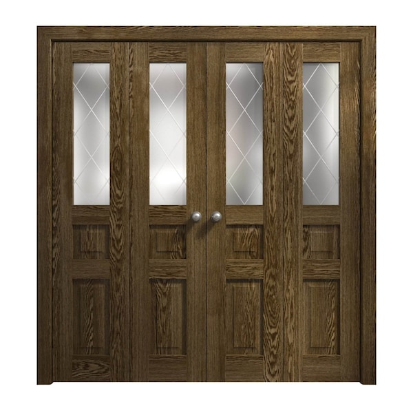 Sartodoors Sliding Closet Double Bi-fold Doors 96 x 80 inches, Ego 5011 Marble Oak, Sturdy Tracks Moldings Tr EGO5011DBF-DMR-96x80 (4* 24x80) - main