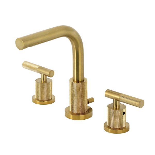 Kingston Brass Widespread Bathroom Faucet with Knurled Handle and Brass Pop-Up, Brushed Brass FSC8953KNL - main