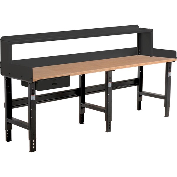 Global Industrial 96 x 30 Adj Height Workbench w/DrawerandRiser, Black- Shop Top Square Edge Top 319082BBK - main