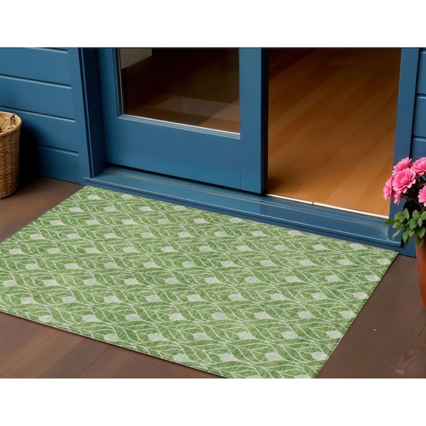 Homeroots 3' X 5' Green And Light Green Geometric Washable Indoor Outdoor Area Rug 596021 - main