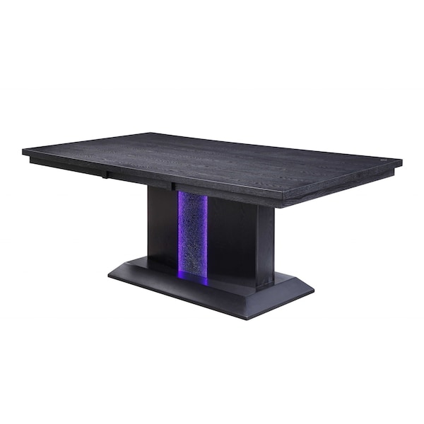 Homeroots 40" X 76" X 30" Black Wood Led Glass Dining Table 347334 - main