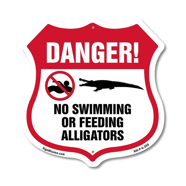 Signmission Alligator Warning Shield Sign Danger! No, 6 Inch X 6 Inch, Plastic Sign SHI-P-6-356 - main