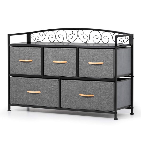 Homeroots 39" Gray and Black Steel and Fabric Five Drawer Combo Dresser 484703 - main