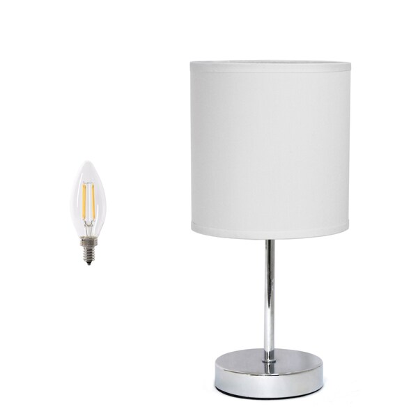 Homeroots 12" Silver Metal Table Lamp LED With White Drum Shade 642875 - main