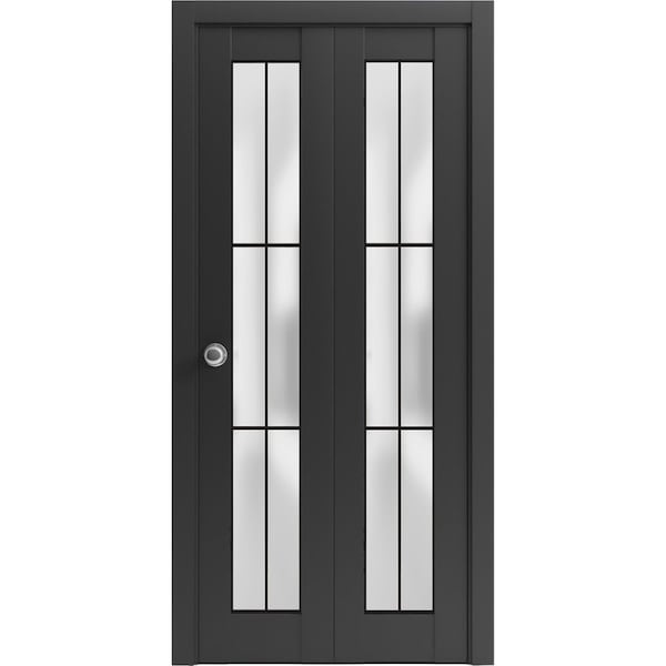 Sartodoors Sliding Closet Bi-fold Doors Planum 2122 Black Solid Core Modern Interior PLANUM2122BF-BLK-64 x 80 (2* 32x80) - main