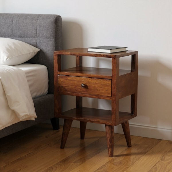 Homeroots 24" Chestnut Solid Wood One Drawer Nightstand 651579 - main