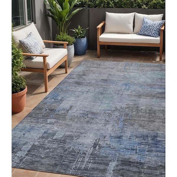 Homeroots 5' X 8' Gray And Blue Abstract Washable Indoor Outdoor Area Rug 616233 - main