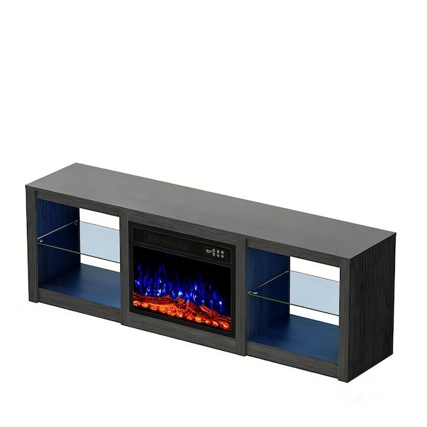 Homeroots 70in Black Wood Fireplace Entertainment Center With Fireplace 723797 - main