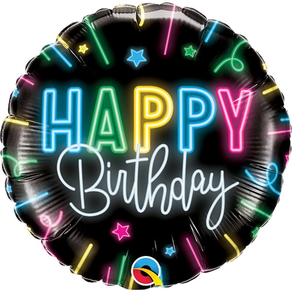 Loonballoon 1980s Balloons, 18 inch HAPPY BIRTHDAY NEON GLOW 2 pcs LOON-LAB-12274-Q-U - main