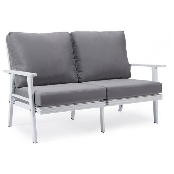 Leisuremod Walbrooke Modern Outdoor Patio Loveseat with White Aluminum Frame and Removable Cushions, Grey WW-57-27GR - main