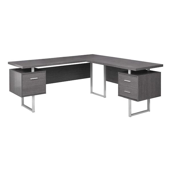 Homeroots 71" Gray and Silver L Shape Computer Desk With Three Drawers 333471 - main