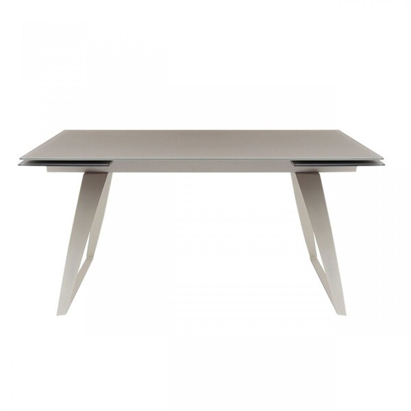 Homeroots 94" Gray Glass And Metal Self-Storing Leaf Sled Base Dining Table 487360 - main