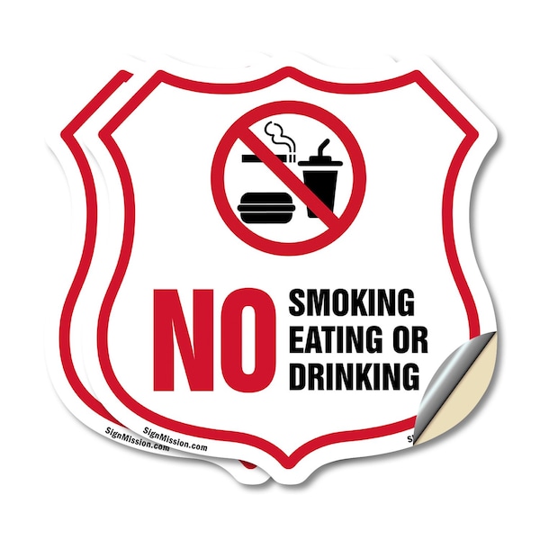 Signmission No Smoking Shield Sign No Smoking Eating, 6 inch X 6 inch, Vinyl Decal, 2PK SHI-D-2PACK-6-400 - main