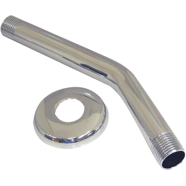 Danco Shower Arm with Flange, 1/2 in Connection, Threaded, 8 in L, Brass, Chrome Plated 89179 - main