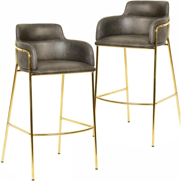 Leisuremod Axis Velvet/Polyester/Leather Bar Stool - Stainless Steel Base, Low Back & Armrests, 2PK ACG29CH2 - main
