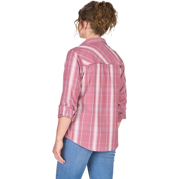 Berne Flex180 Womens Small Plaid Elderberry UPF Button Down Long Sleeve Shirt WSH33PEYR360 - main
